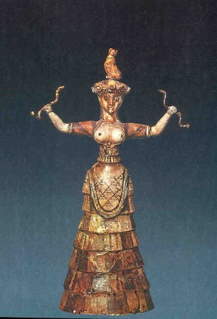 snake goddess blue background