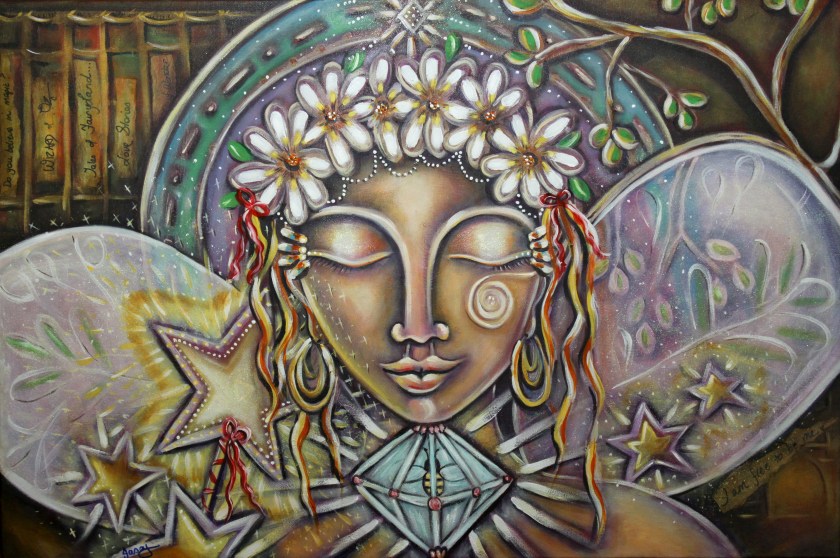 colonies survive, but for our spiritual connection to all living things. Bees are members of the ‘hymenopteran’ class of insects; this means ‘veil-winged’. The Fairy, who is an embodiment of me, also has a set of veiled wings, symbolic of the inter-connectedness of all life. Let us learn from the ancients and treat bees, and nature for that matter with the reverence and respect deserved. Blessed Bee.