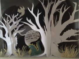 The dragon here is saying: "If I stand really still, maybe no one will see me," there are of course, many other dragons hidden far better than she