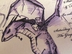 My sister drew this picture of me, riding on the back of a giant dragon, for my wedding invitation.