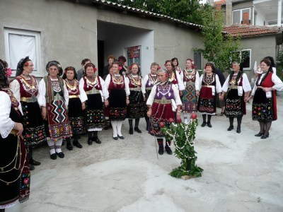 Dancing grandmothers in traditional costume celebrate a wedding with an 'apple tree' ritual in Pentalofos, Thrace, Greece. Laura, Kyria Loulouda and Kyria Stella are on the far left. Photo: Yves Moreau
