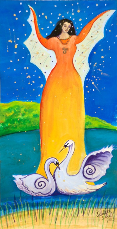 Caer, Celtic Goddess, painting by Judith Shaw