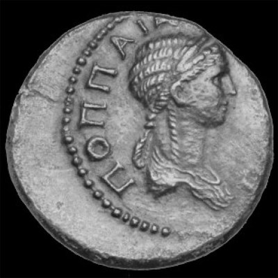 Poppaea Sabina as portrayed on a Roman coin minted 62-65 CE.