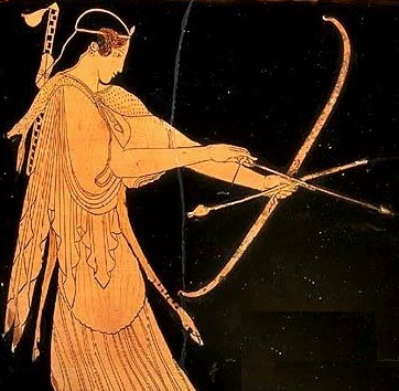 Detail of Artemis from a 5th century BCE Attic Vase 