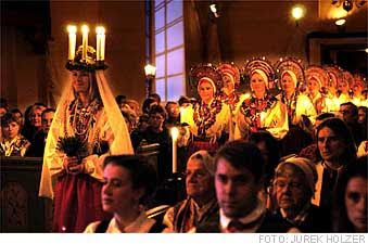 St Lucia’s procession from Malungs Church, Sweden