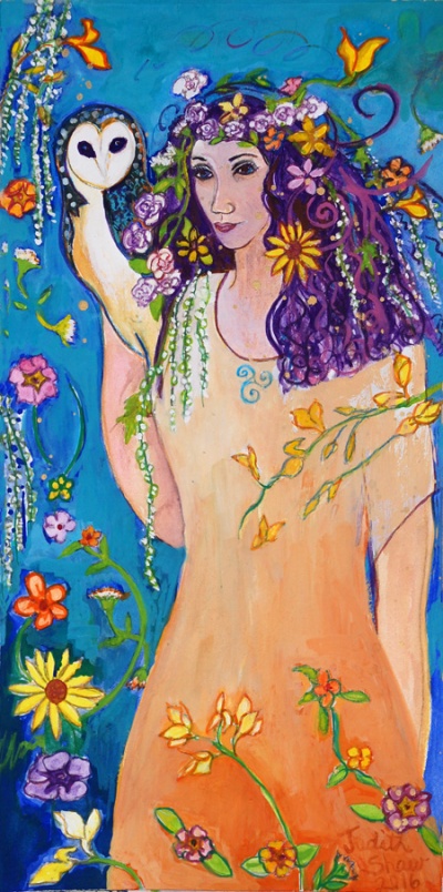 blodeuwedd, Flower Goddess painting by Judith Shaw