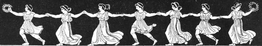 Greek women dancing, attributed to a vase in the Museo Borbonico, Naples.  From The dance: Historic Illustrations of Dancing from 3300 B.C. to 1911 A.D. London, 1911