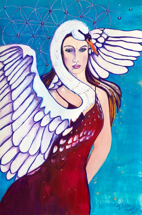 SwanSong-SwanWoman, celtic goddess art by Judith Shaw