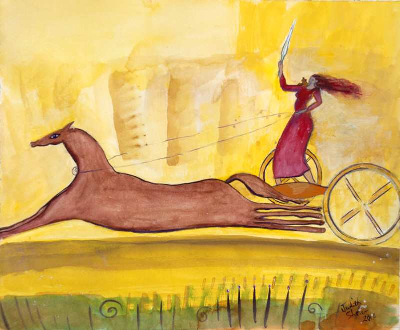 Maeve-Celtic-Goddess-in-her-chariot-painting-by-judith-shaw